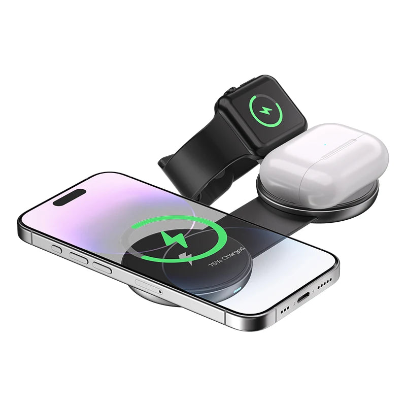 Cargador Magnético 3 en 1 Plegable 15W | iPhone + Apple Watch + AirPods