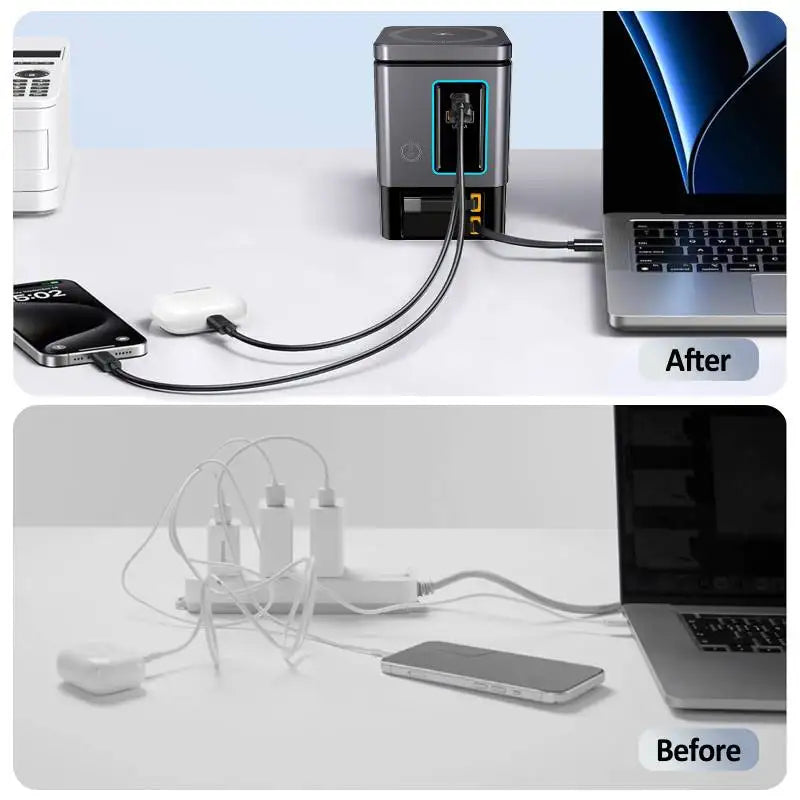 105W 6-in-1 Charging Station with Retractable USB-C Cable Power Combo Tower Multiple Devices Wireless Charging for iPhone Airpod