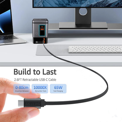 6-in-1 Charging Station with Retractable USB-C Cable Power Combo Tower 105W for Multiple Devices Fast Charger for iPhone Airpod