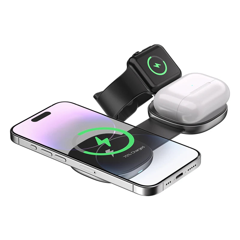 Cargador Magnético 3 en 1 Plegable 15W | iPhone + Apple Watch + AirPods