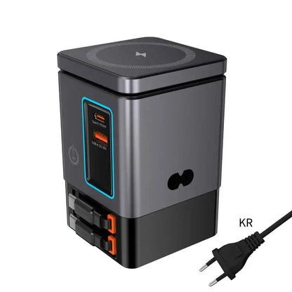 6-in-1 Charging Station with Retractable USB-C Cable Power Combo Tower 105W for Multiple Devices Fast Charger for iPhone Airpod