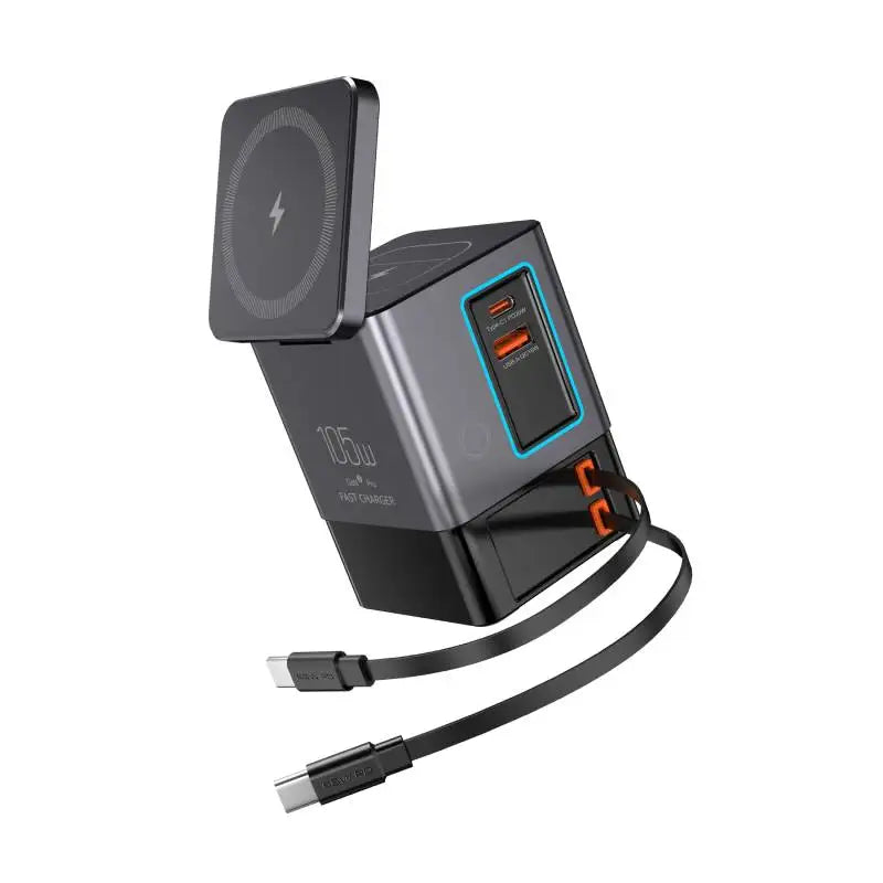 105W 6-in-1 Charging Station with Retractable USB-C Cable Power Combo Tower Multiple Devices Wireless Charging for iPhone Airpod